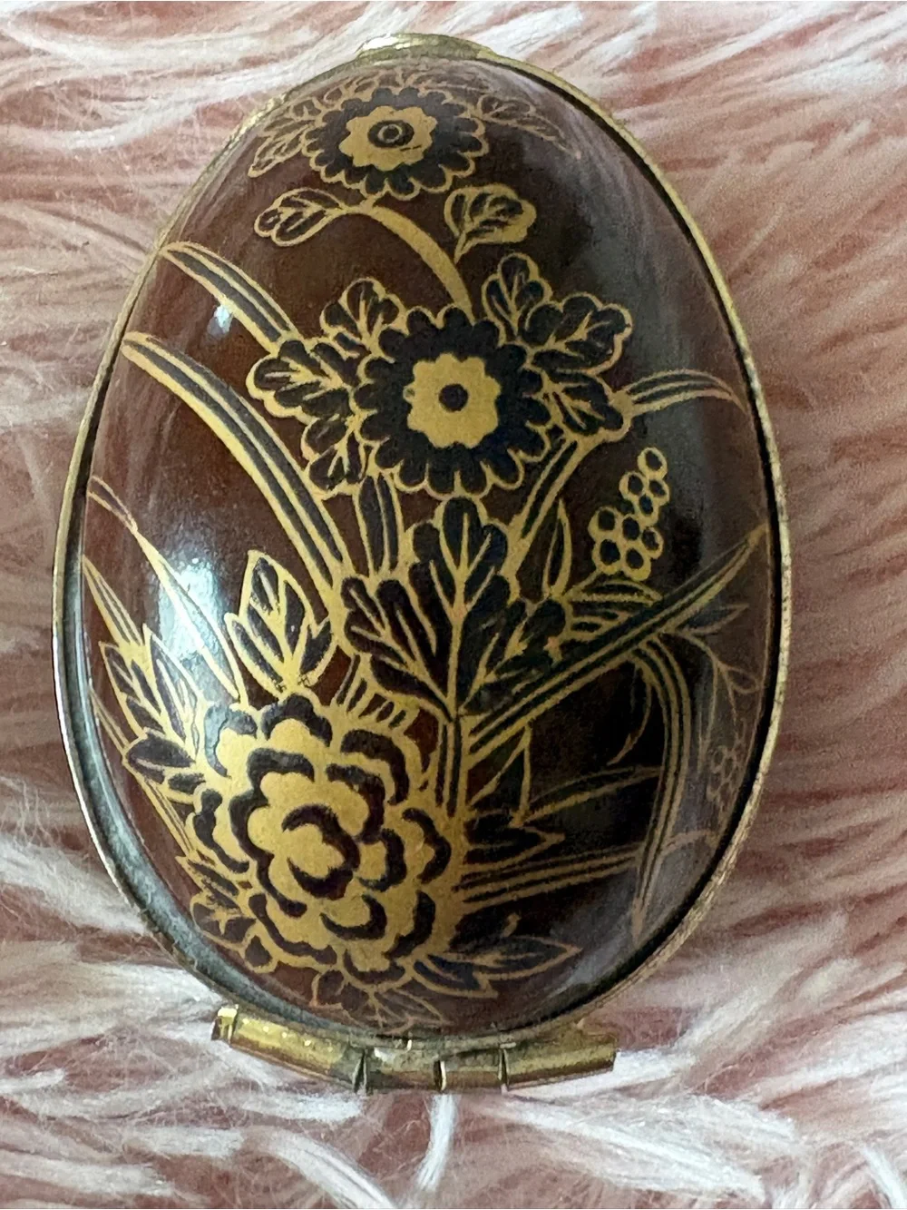 Vintage 1985 Royal Orleans Japan Gold Floral Egg Hinged Trinket Box